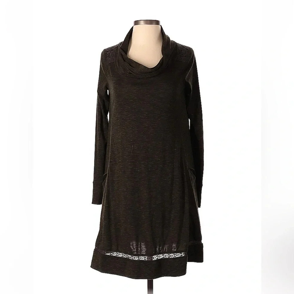 Anthropologie | Saturday Sunday Moss Green Crochet Back Swing Dress Size XS - Picture 4 of 16
